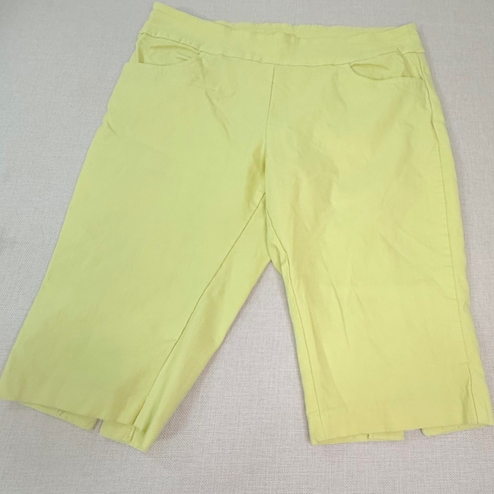 Kate Park Lime Yellow Pull On Capri Pants Petite 14P Grommet Hem